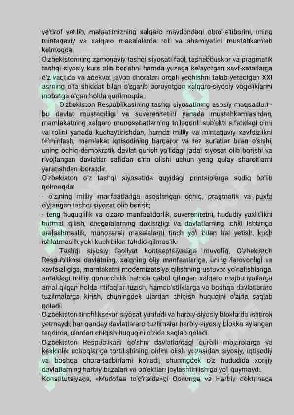 O'zbekistonning xalqaro aloqalari va jahon hamjamiyatidagi o'rni 2