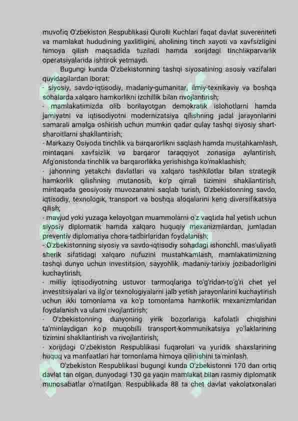 O'zbekistonning xalqaro aloqalari va jahon hamjamiyatidagi o'rni 3
