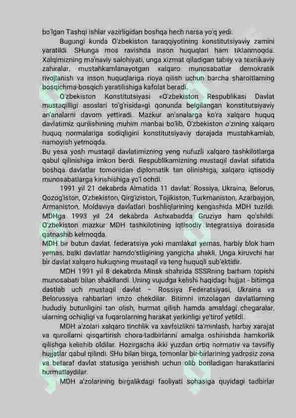 O'zbekistonning xalqaro aloqalari va jahon hamjamiyatidagi o'rni 7