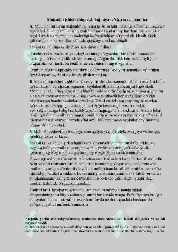 Xo'jalik yurutuvchi subyektlarning mahsulat ishlab chiqarish va sotish hajmini tahlili 6
