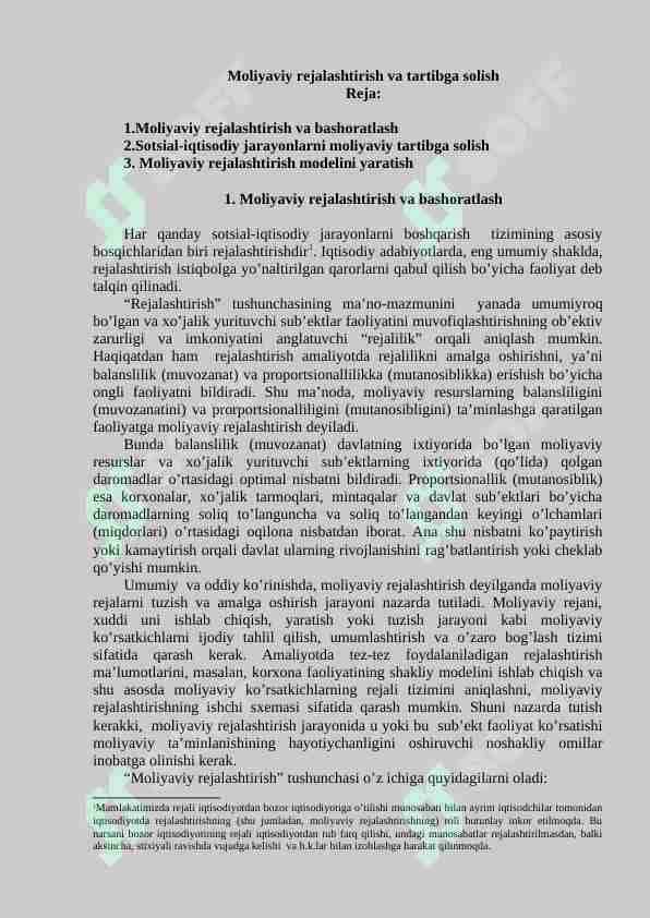 Moliyaviy rejalashtirish va tartibga solish