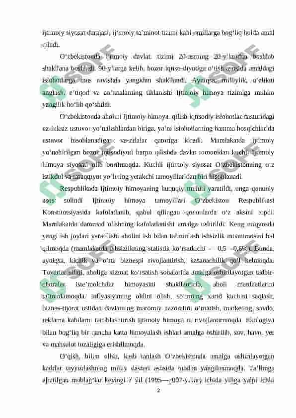 Respublikada axolini ijtimoiy muhofaza qilish sog'liqni saqlash tizimida olib borilgan kompleks chora tadbirlar 2