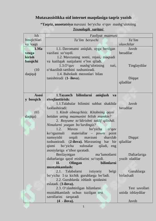 Mutaxassislikka oid internet maqolasiga taqriz yozish