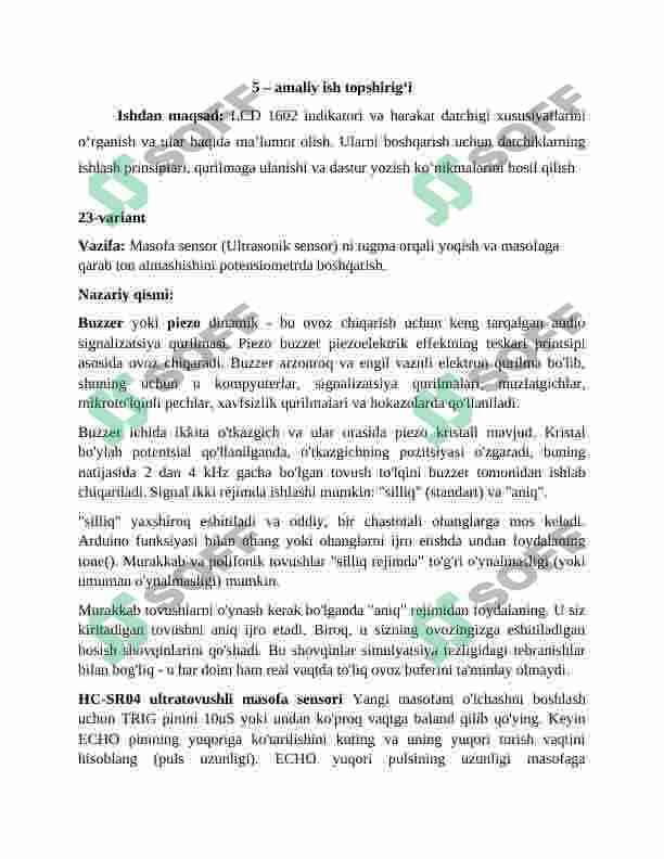 Masofa sensor (Ultrasonik sensor) ni tugma orqali yoqish va masofaga qarab ton almashishini potensiometrda boshqarish. 2