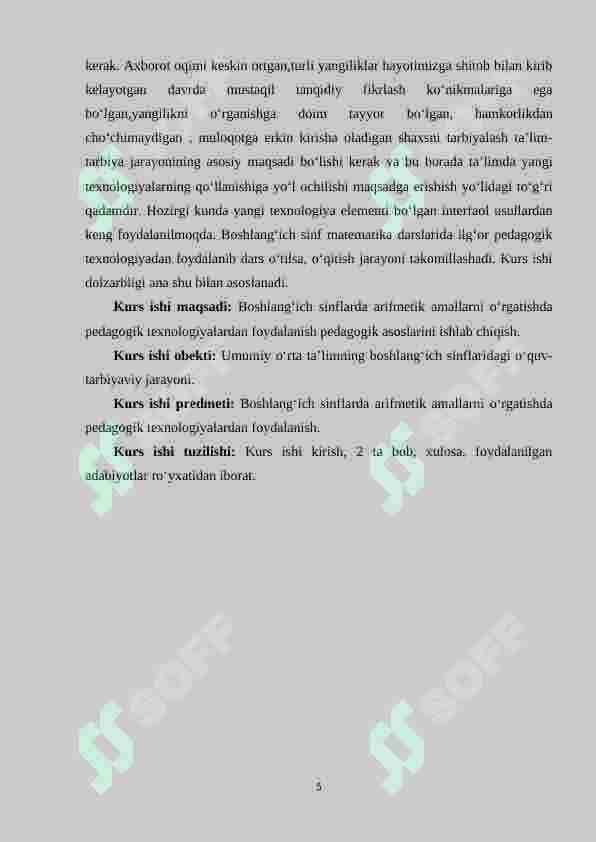 Algebraik mazmundagi masala va ularni o`rganish metodikasi. (1-4 sinf misolida) 5