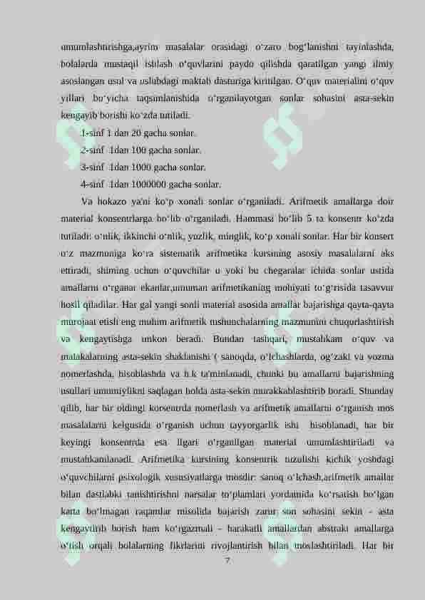 Algebraik mazmundagi masala va ularni o`rganish metodikasi. (1-4 sinf misolida) 7