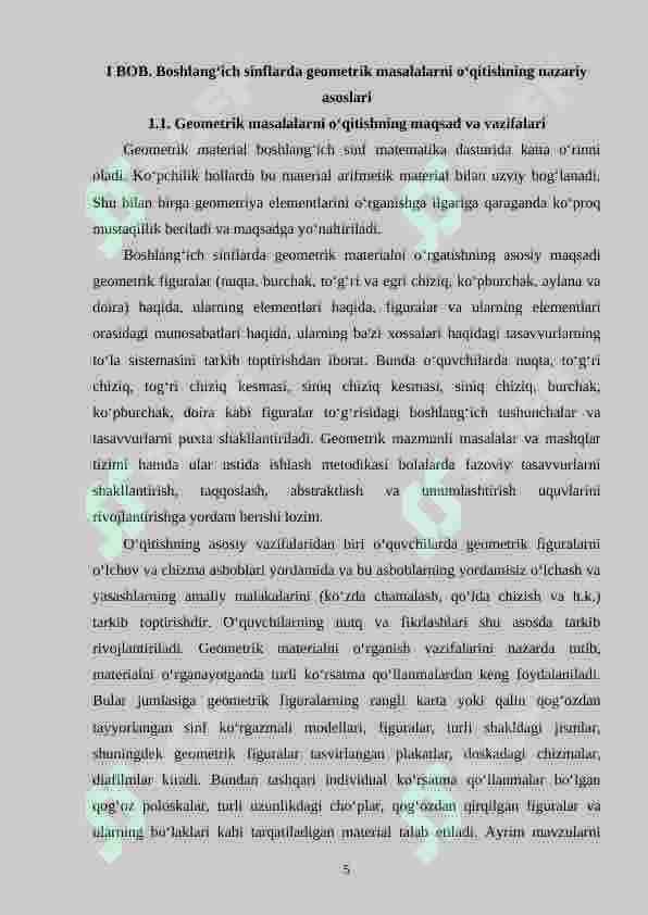Geometrik mazmundagi masala va ularni o‘rganish metodikasi. (1-4 sinf misolida) 5