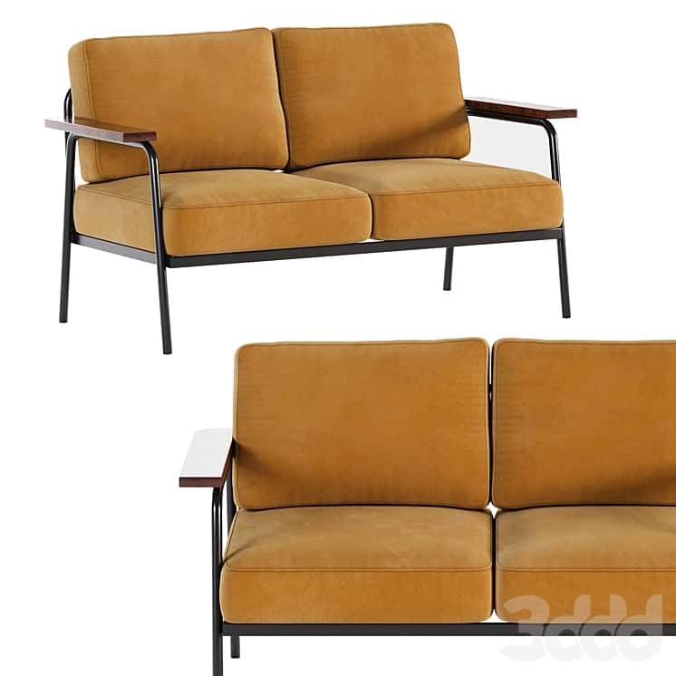Mid Century Modern Loveseat with 2 Pillows Back and Square Arms 2