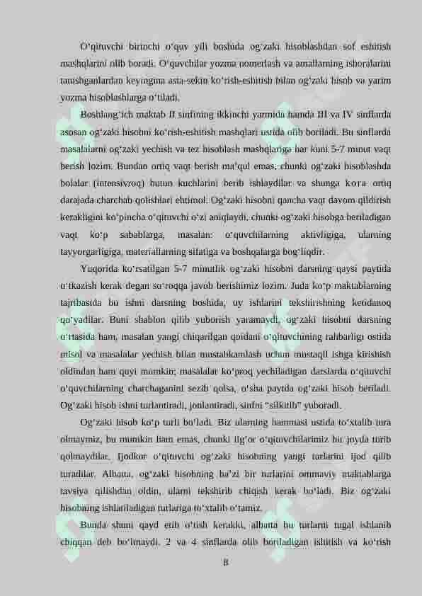 Boshlang‘ich sinf o‘quvchilarining og‘zaki va yozma hisoblash malakalarini shakllantirish metodikasi 8