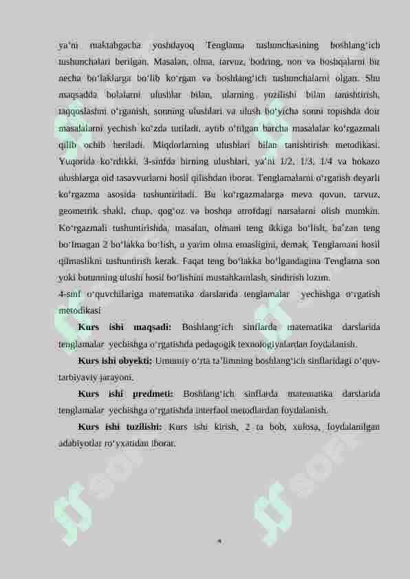 4-sinf o‘quvchilariga matematika darslarida tenglamalar  yechishga o‘rgatish metodikasi 4