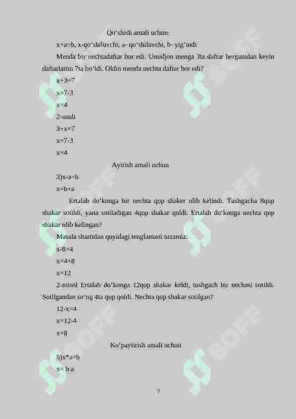 4-sinf o‘quvchilariga matematika darslarida tenglamalar  yechishga o‘rgatish metodikasi 7