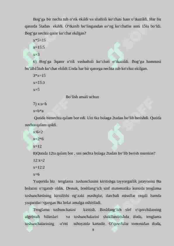 4-sinf o‘quvchilariga matematika darslarida tenglamalar  yechishga o‘rgatish metodikasi 8