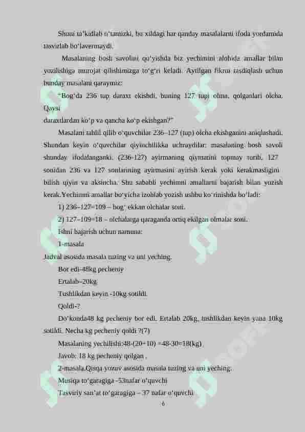 2-sinflarga matematikadan sodda va murakkab masalalarni yechishga o‘rgatish metodikasi 6