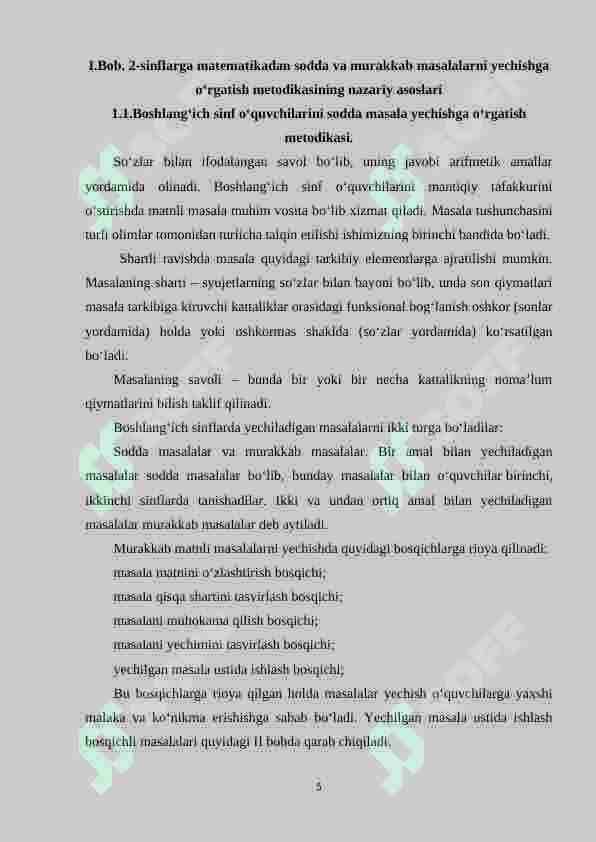 2-sinflarga matematikadan sodda va murakkab masalalarni yechishga o‘rgatish metodikasi 5