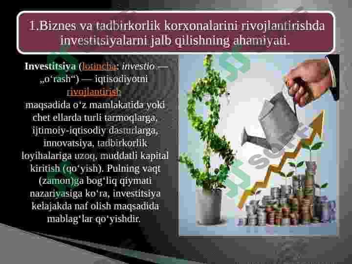 Mamlakatimizda biznesni investisiyalashning ustuvor yo‘nalishlari 2