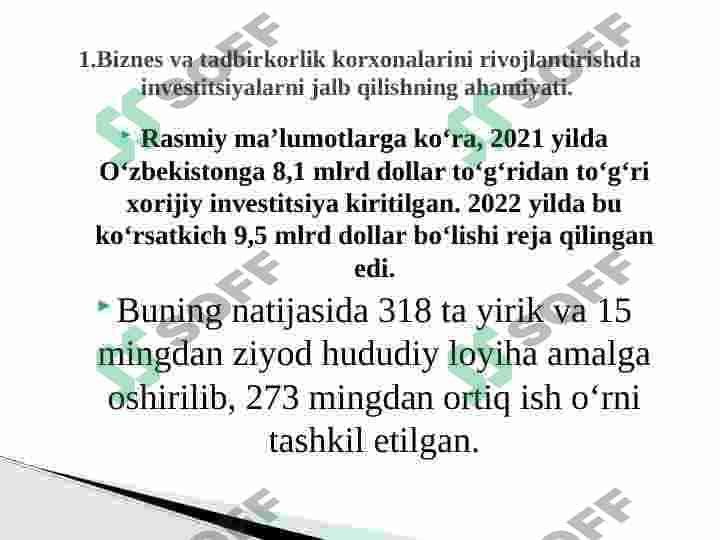 Mamlakatimizda biznesni investisiyalashning ustuvor yo‘nalishlari 5