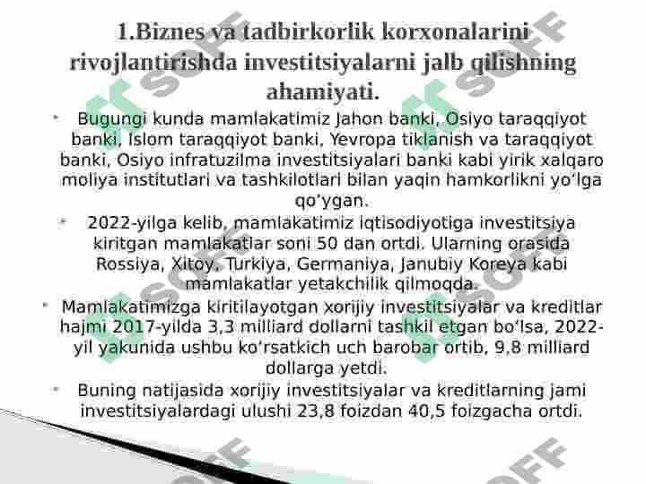 Mamlakatimizda biznesni investisiyalashning ustuvor yo‘nalishlari 6