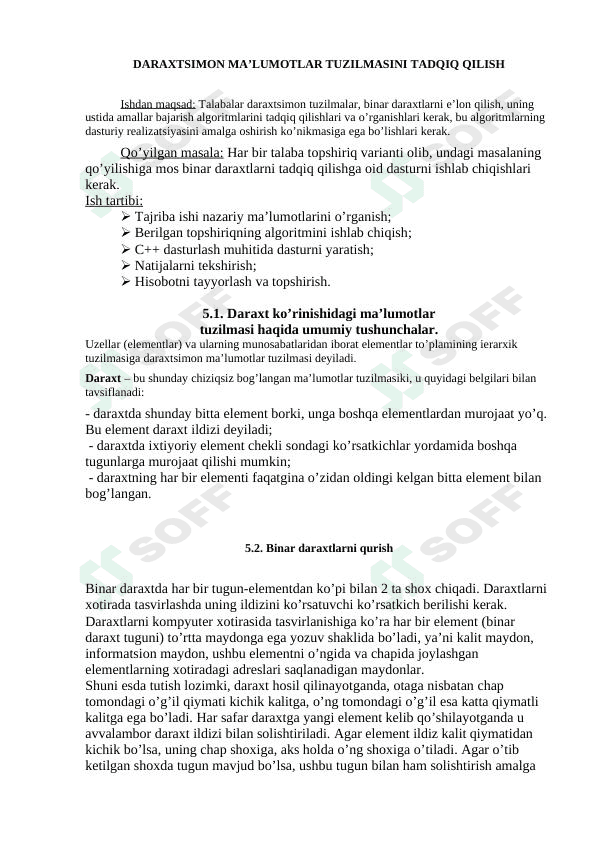 DARAXTSIMON MA’LUMOTLAR TUZILMASINI TADQIQ QILISH 1