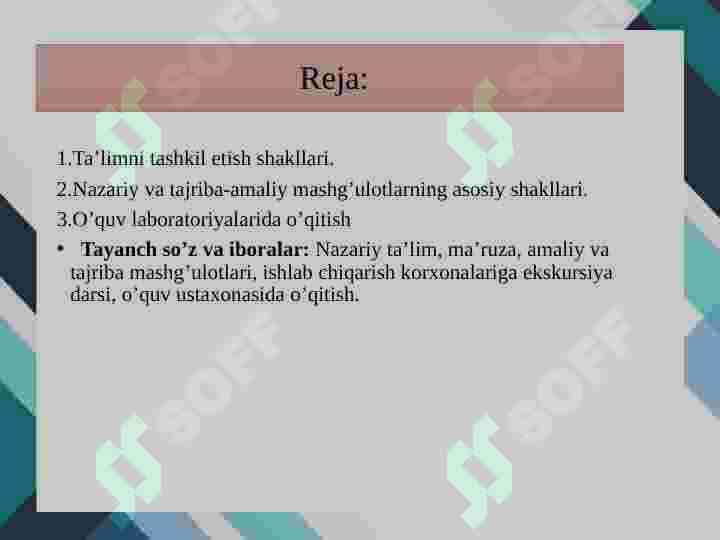 Maxsus fanlarni o’qitish jarayonida qo’llaniladigan ta’limning tashkillashtirish shakllari 2