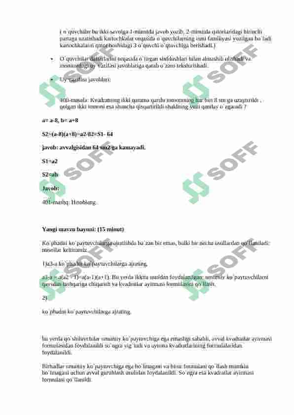 Ko`phadni ko`paytuvchilarga ajratishning bir necha usullarini qo`llash. 4