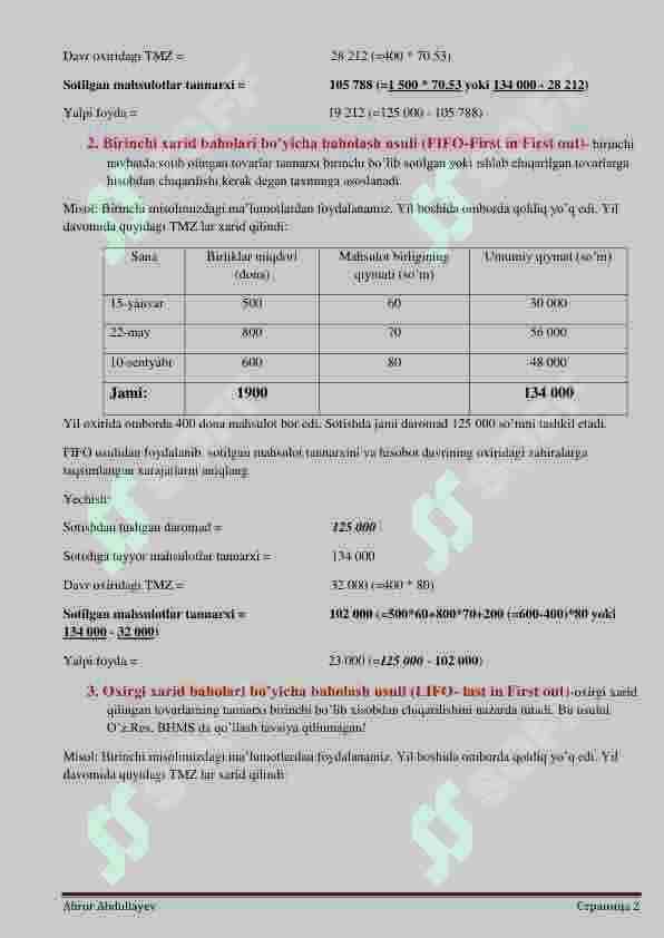 Tovar moddiy zaxiralar (Moliyaviy hisob 1) 2