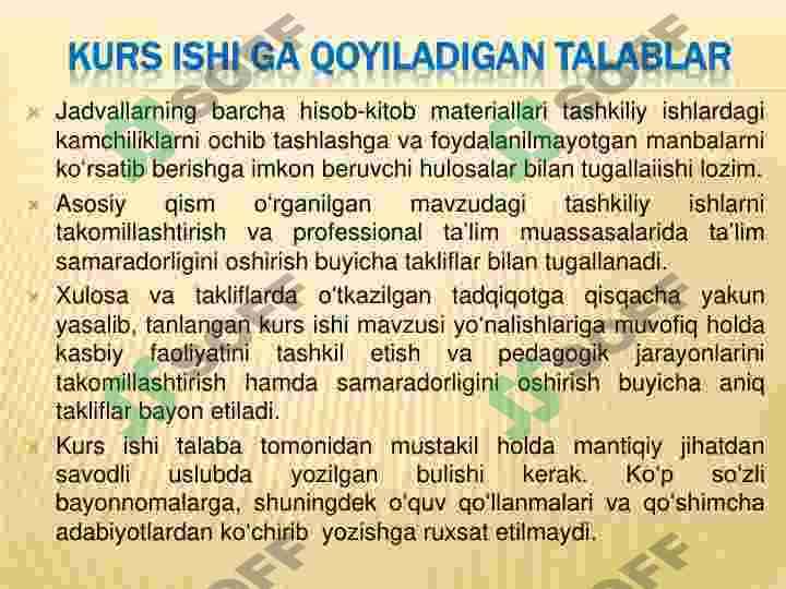 Kurs ishi va bitiruv malakaviy ishlarni bajarish va baholash 6