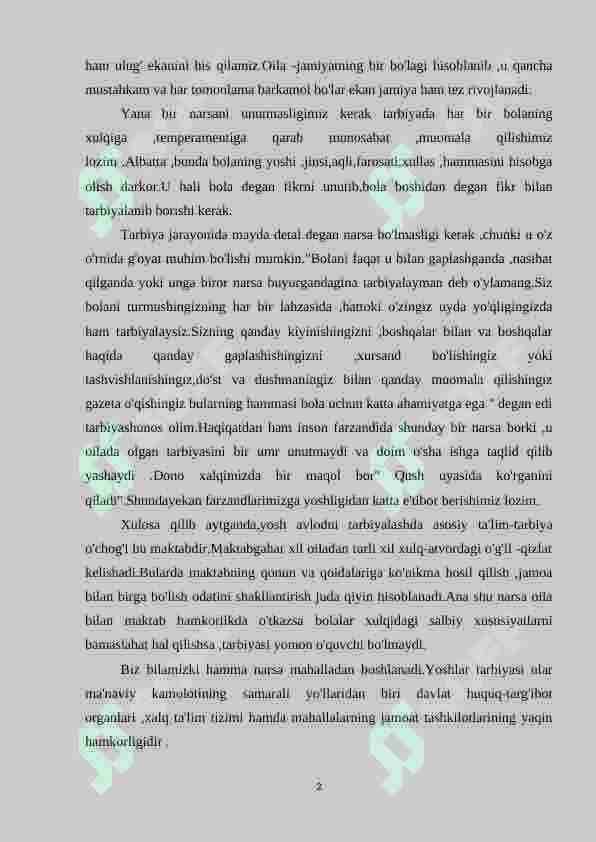 Tarbiya jarayonida oila , mahalla hamda ta’lim muassalarining o’rni 2