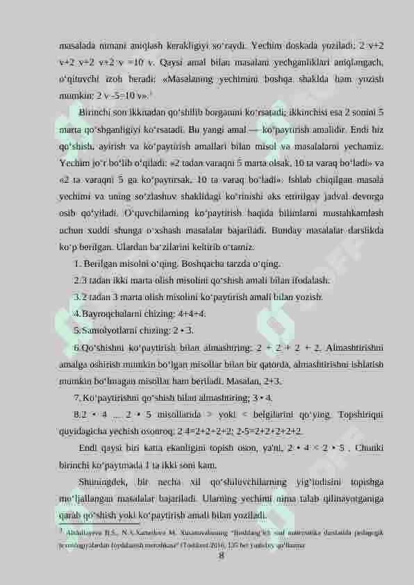 2-sinf o‘quvchilariga ko‘paytirish va bo‘lishni o‘rgatish metodikasi. 8