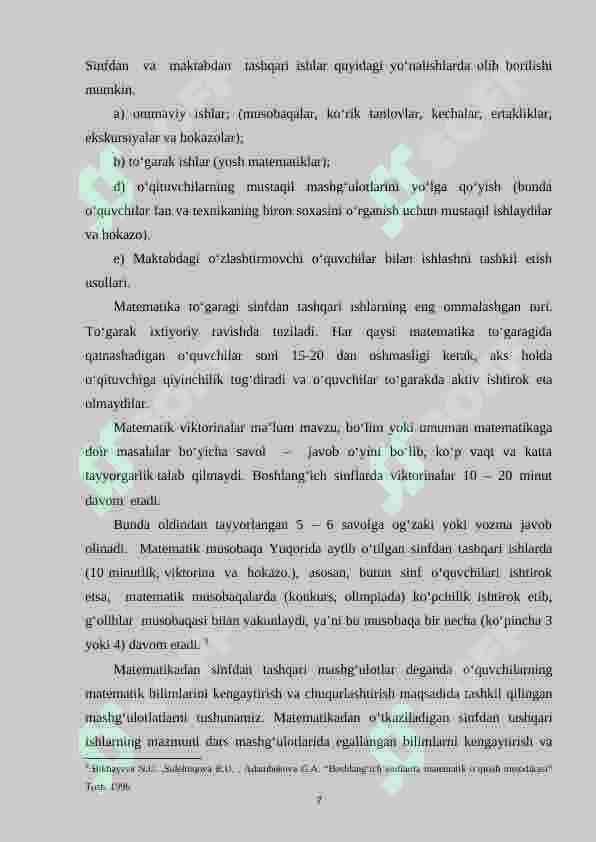 Boshlang‘ich sinf matematika darslarida sinfdan tashqari ishlarni tashkil qilish metodikasi (3-sinf) 7