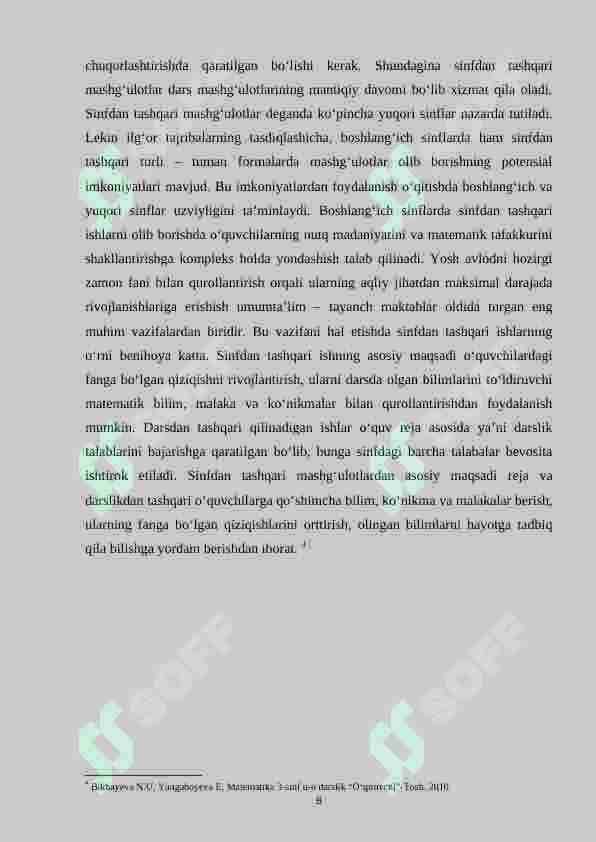 Boshlang‘ich sinf matematika darslarida sinfdan tashqari ishlarni tashkil qilish metodikasi (3-sinf) 8