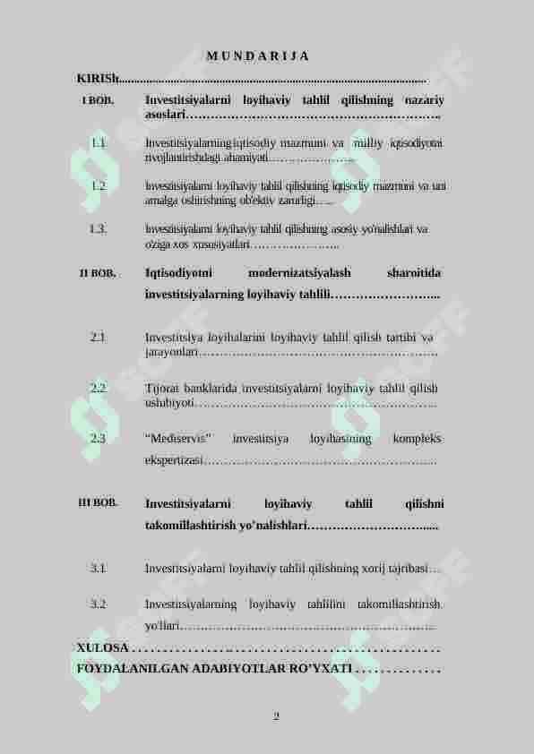 INVESTITSIYALARNING LOYIHAVIY TAHLILI 2