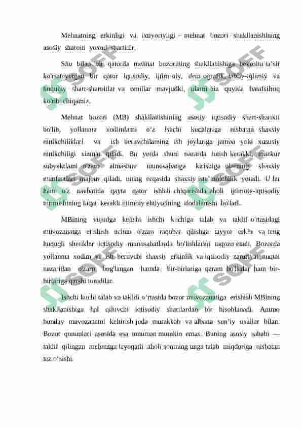 Mehnat bozorining shakllanishi. Ishsizlikning o'ziga xos xususiyatlari 5