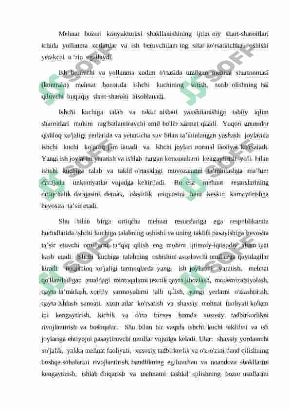 Mehnat bozorining shakllanishi. Ishsizlikning o'ziga xos xususiyatlari 6