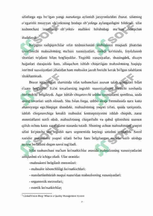 Bozor sharoitida Sifat va raqobatbardoshlik 7