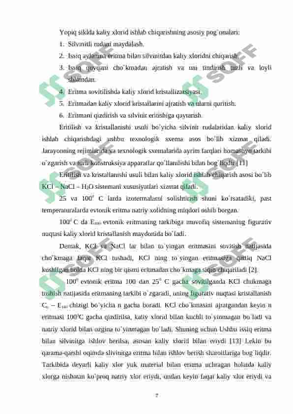 Kaliy xloridni silvinitlardan flotatsiya usulida ajratib olish 7