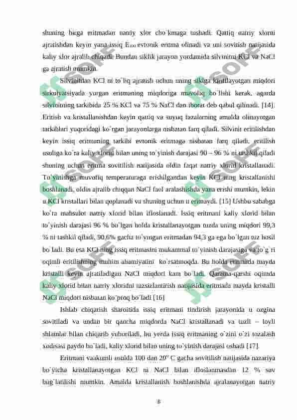 Kaliy xloridni silvinitlardan flotatsiya usulida ajratib olish 8
