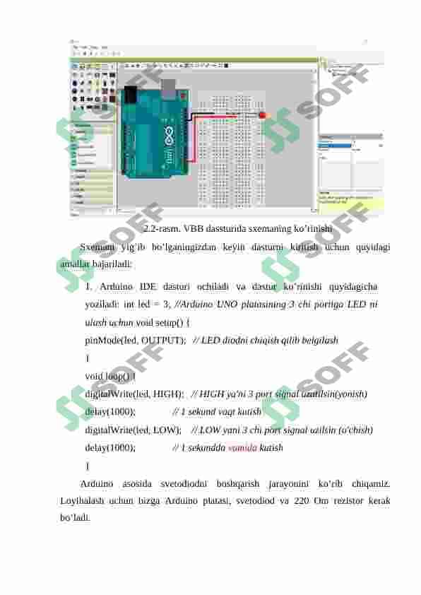 Arduino IDE dasturi asosida sodda o'rnatilgan tizimlarni loyihalashni o'rganish (Yonib o’chuvchi LED diod lampa) 3
