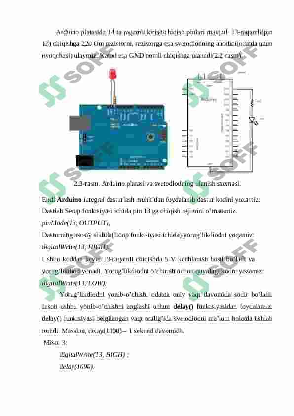 Arduino IDE dasturi asosida sodda o'rnatilgan tizimlarni loyihalashni o'rganish (Yonib o’chuvchi LED diod lampa) 4