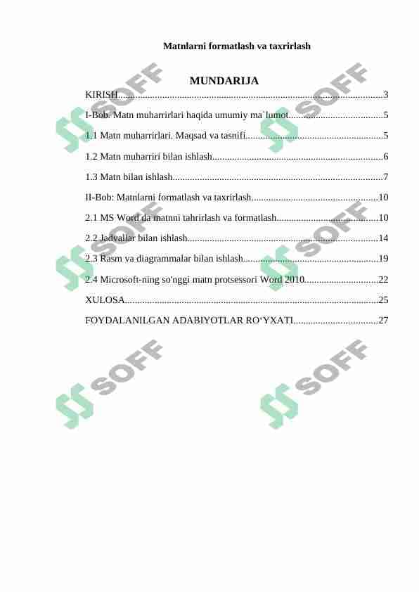 Matnlarni formatlash va taxrirlash