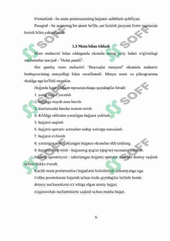 Matnlarni formatlash va taxrirlash 6