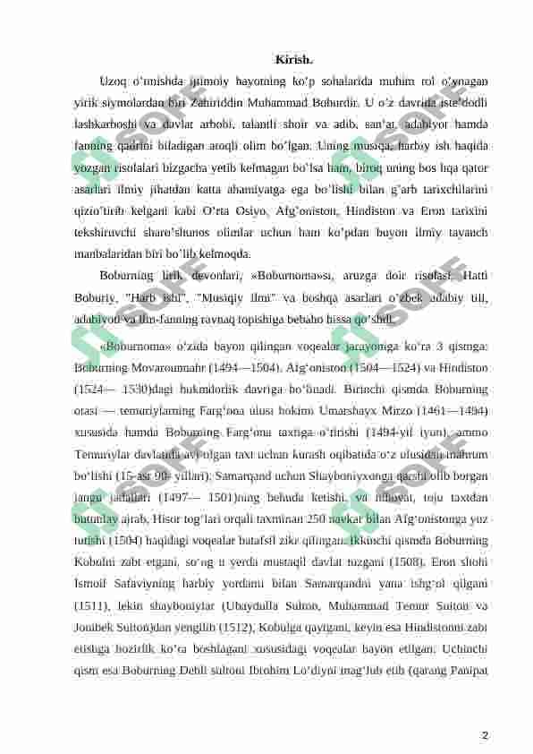 Zahiriddin Boburning Boburnoma asari. Markaziy Osiyo tariхiga oid muhim manba 2