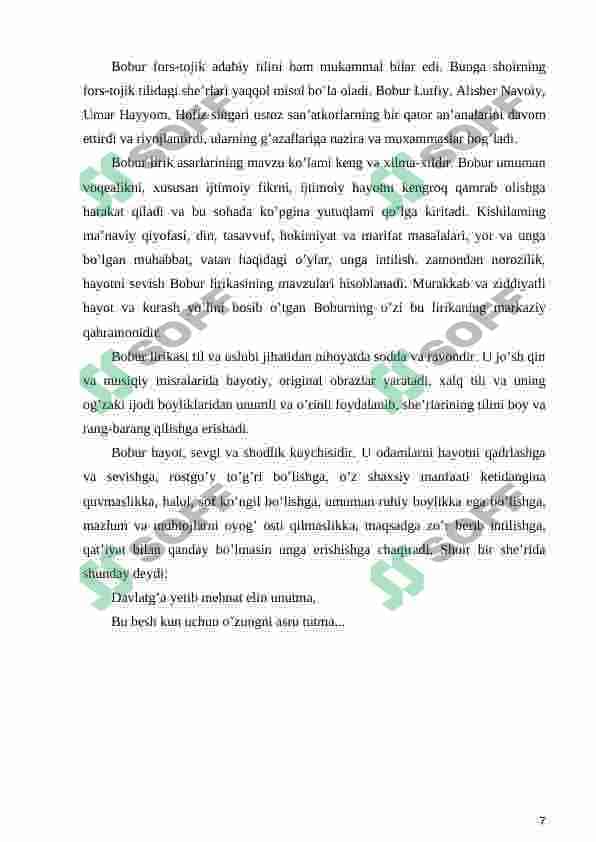 Zahiriddin Boburning Boburnoma asari. Markaziy Osiyo tariхiga oid muhim manba 7