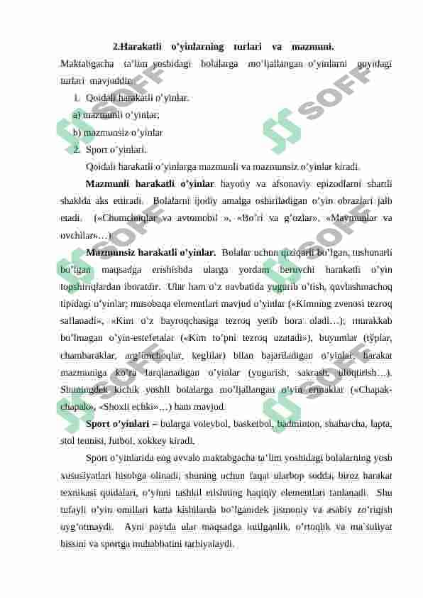 Harakatli o'yinlarni darsni asosiy qismida mos xolda tanlash va taxlil qilish 4