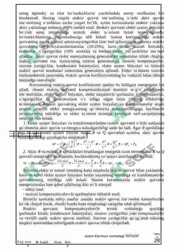 Konchilik va sanoat korxonalarining elektr ta'minoti tizimini loyihalash 8