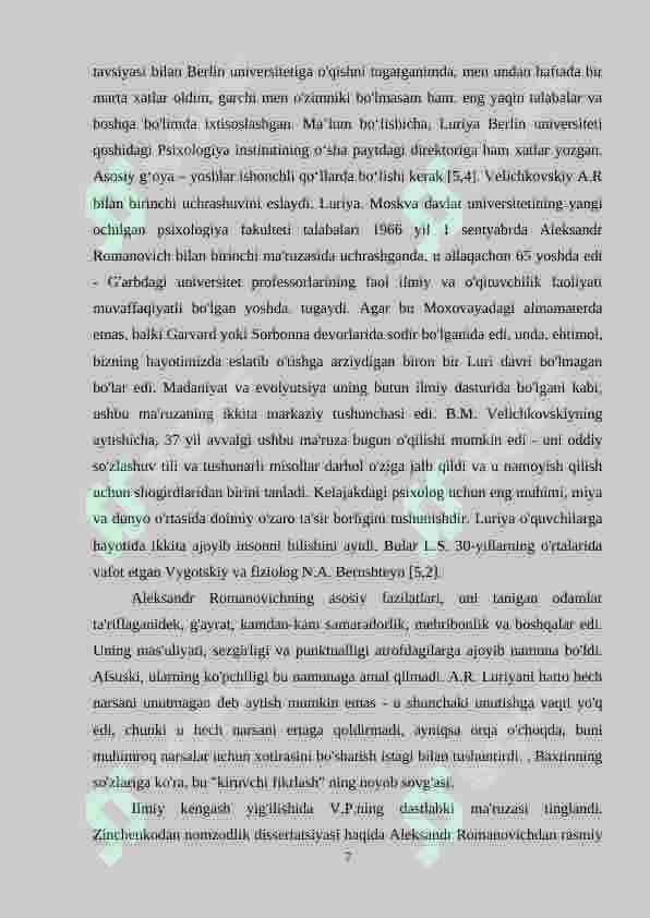 A.R.LURIYANING XOTIRA NEYROPSIXOLOGIYASI BO’YICHA OLIB BORGAN TADQIQOTLARI 7