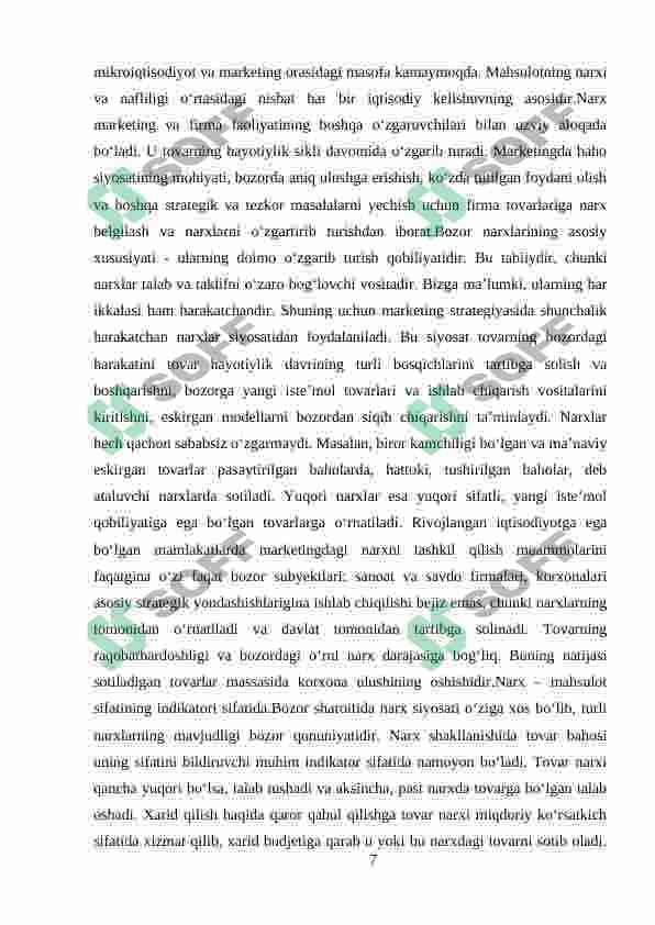Monopolistik korxonalarning narx siyosati va foydasini maksimallashtirish sharti 7