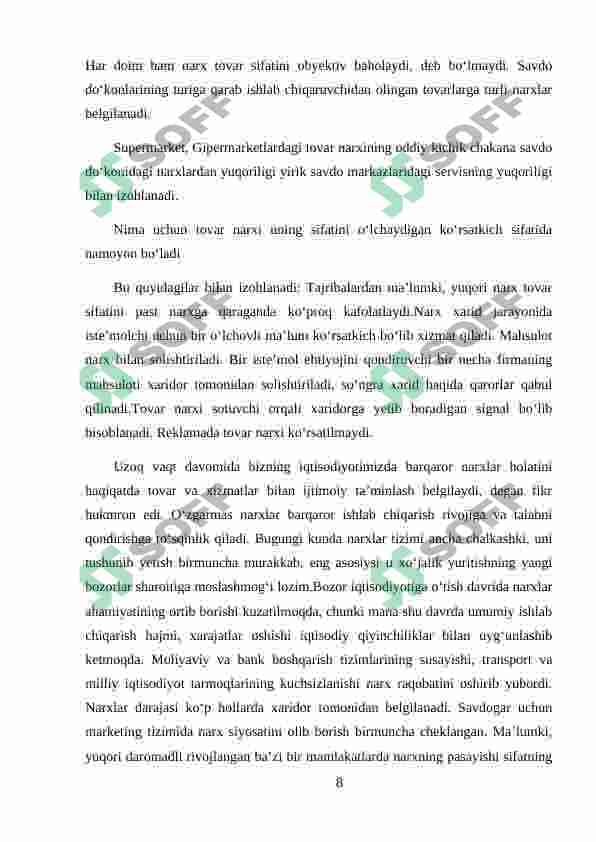 Monopolistik korxonalarning narx siyosati va foydasini maksimallashtirish sharti 8