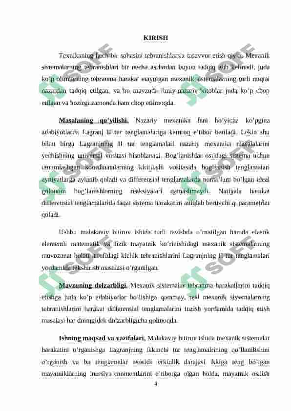Erkinlik darajasi ikkiga teng sistemalar. Harakat tenglamalarining umumlashgan koordinatalardagi ifodasi. 3