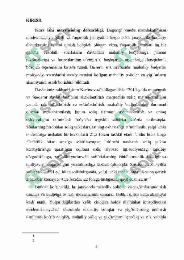 Mahalliy byudjetlar daromadlarining shakllanishida umumdavlat soliqlarining o'rni va ahamiyati 2
