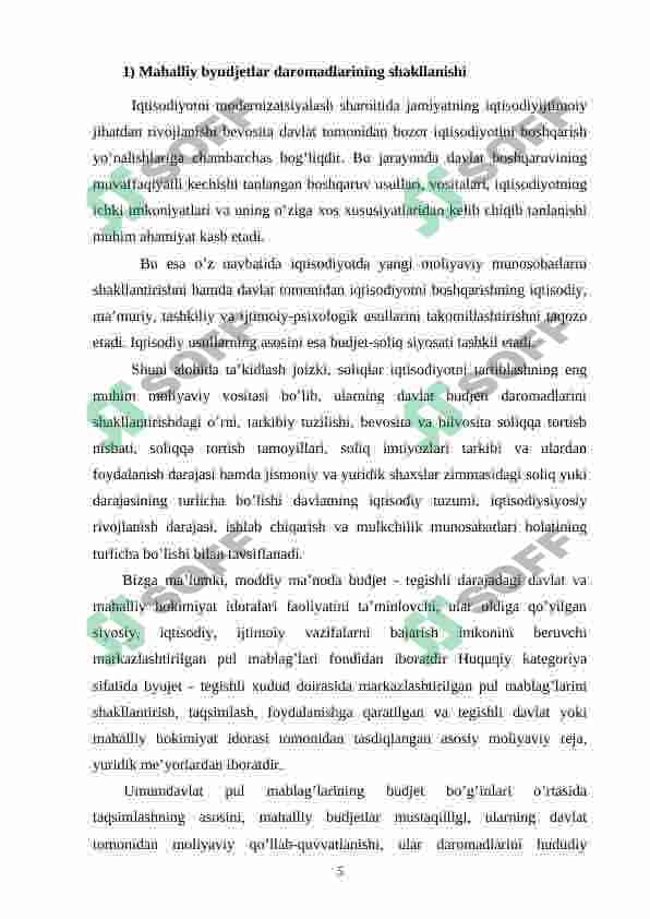 Mahalliy byudjetlar daromadlarining shakllanishida umumdavlat soliqlarining o'rni va ahamiyati 4